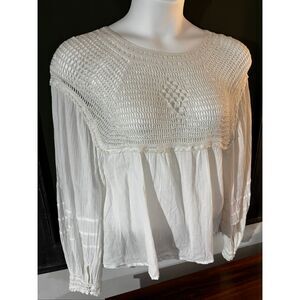 Free People White Crochet Blouse